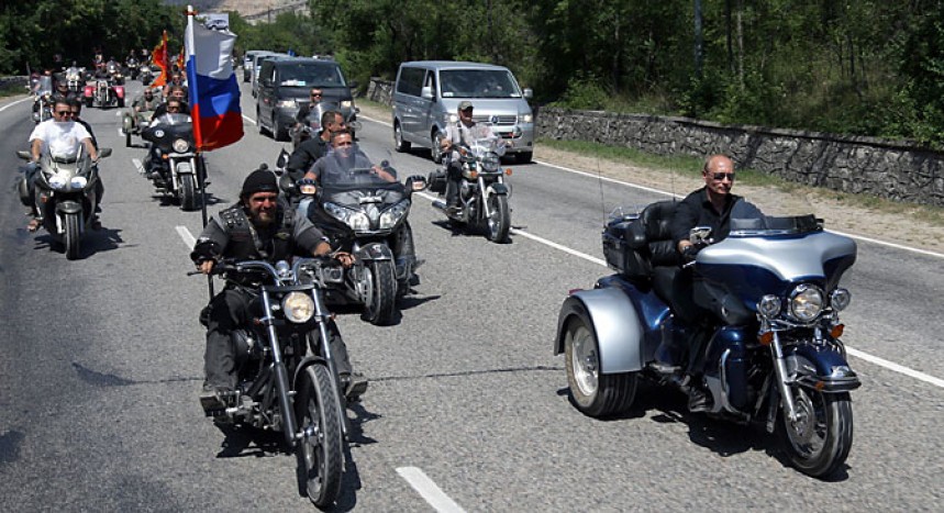 Vladimir Putin rides with his "Angels," the Night Wolves