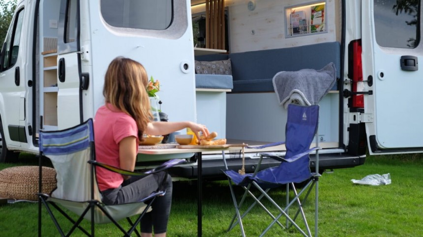 Croyde camper van conversion with coastal\-inspired interior
