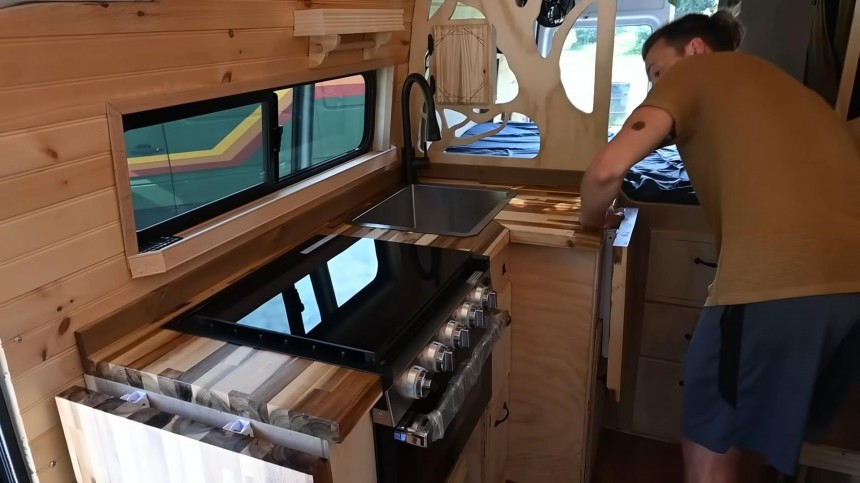 Custom Camper Van Blends a Stunning All\-Wood Interior With Ultra\-Functional Features