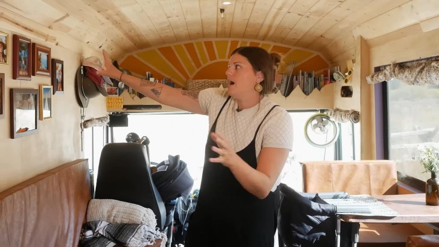Cute and Cozy School Bus Conversion Serves as a Full\-Time Home for a Couple and Their Baby