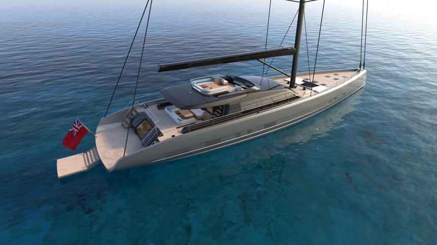 Project Fly is sailing yacht and flybridge cruiser that makes no compromise on space and luxury