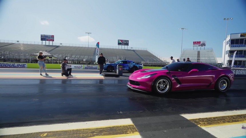 Dodge vs Chevy No\-Prep Showdown\! 1025hp DEMON drag races Z06 Corvette