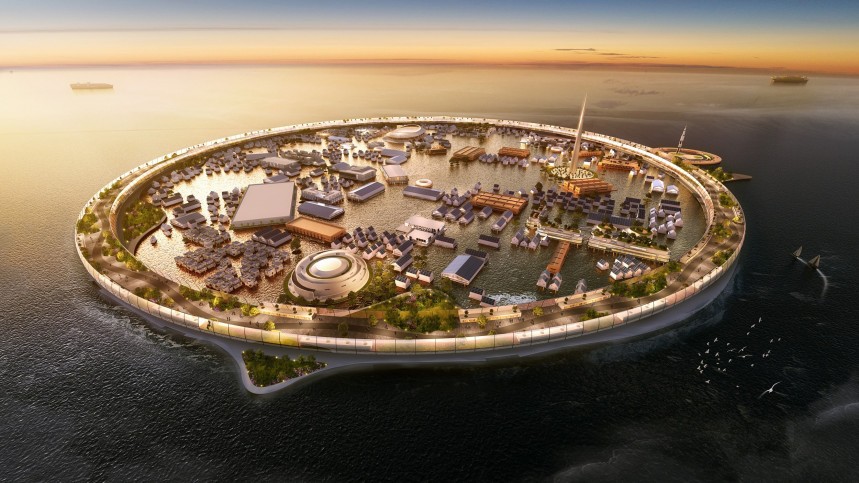 Dogen City is a floating city for 40,000 residents, with a focus on health and self\-sufficiency