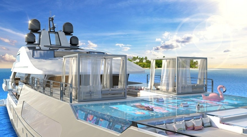 Escapade superyacht concept focuses on wellness with stacked pools and vast relaxation areas