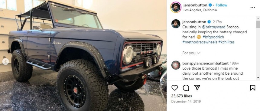 Jenson Button sold his girlfriend's 1970 Ford Bronco as if it was his, and the buyer is suing