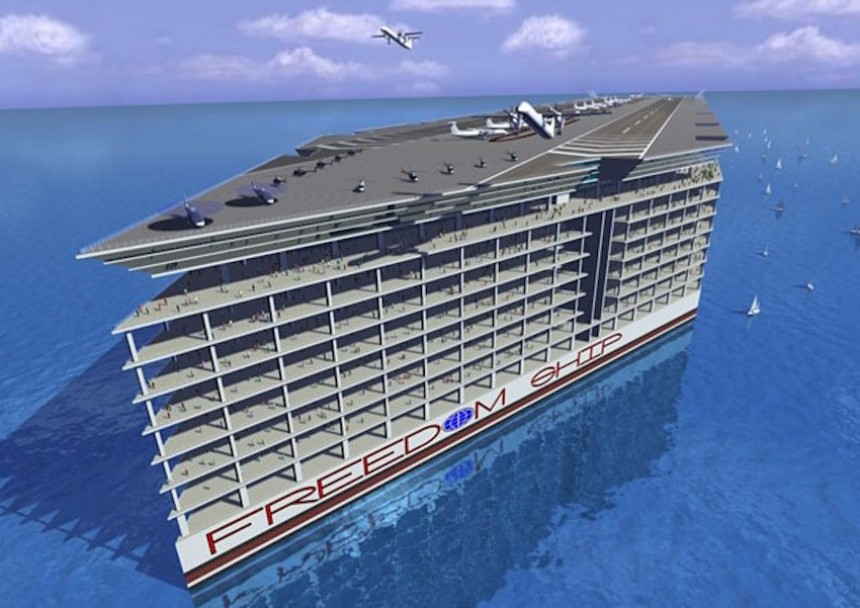 The Freedom Ship proposes a floating self\-sufficient community onboard the world's biggest vessels