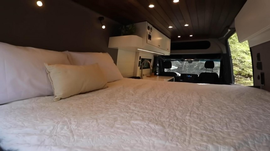 Freedom Vans' Sprinter Camper Conversion Has an "Invisible" Stovetop and a King\-Size Bed