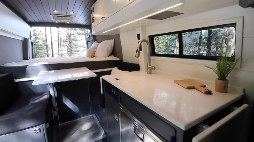 Freedom Vans' Sprinter Camper Conversion Has an "Invisible" Stovetop and a King\-Size Bed