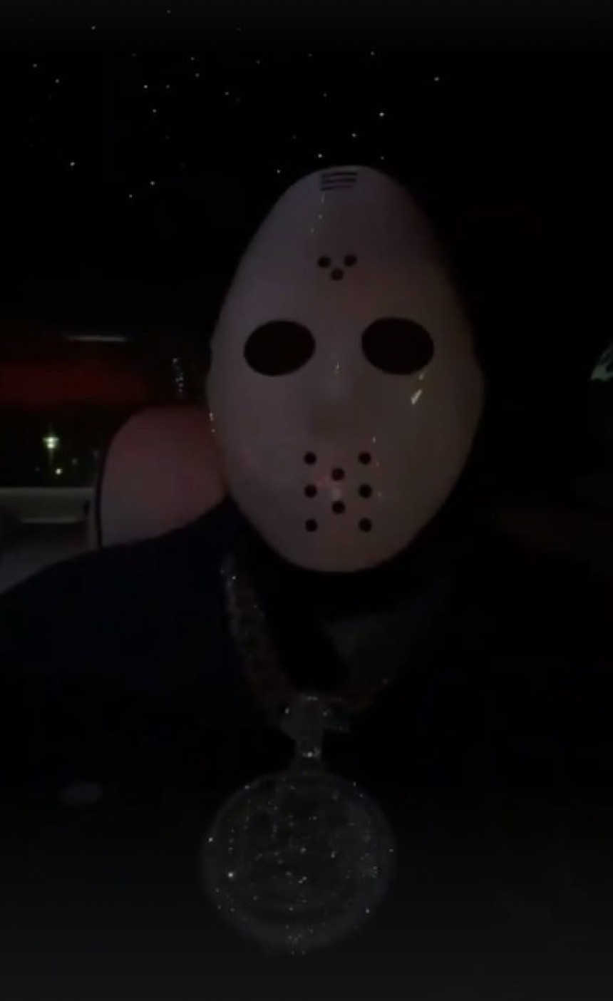 Rick Ross Wearing a Jason Mask in His Rolls\-Royce