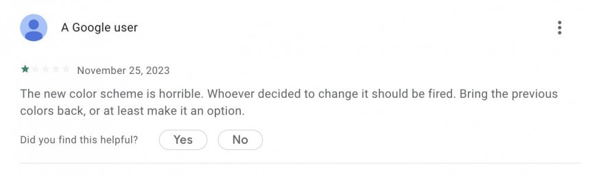 User review posted on the Play Store