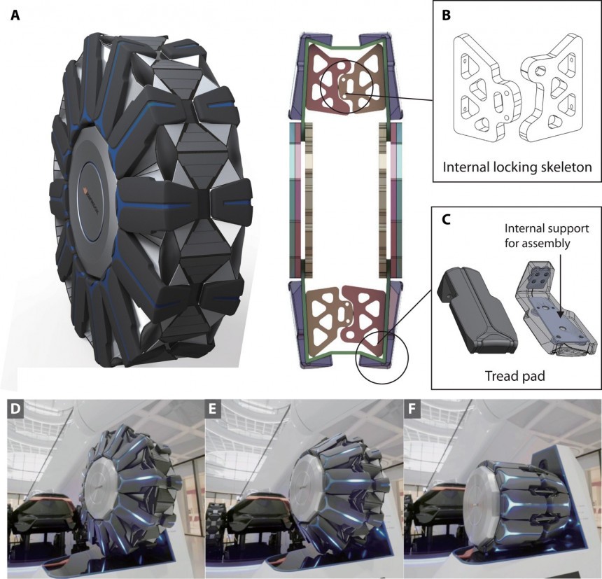 The origami transforming wheel can now carry a full\-size vehicle, change shape while in motion