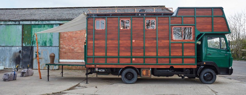 Helga is a 1989 Mercedes 814 horse box converted into a rustic, gorgeous house