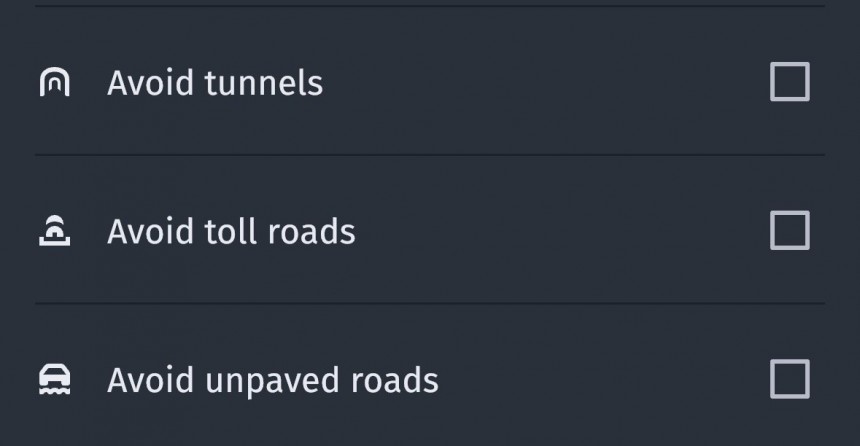 HERE WeGo route options