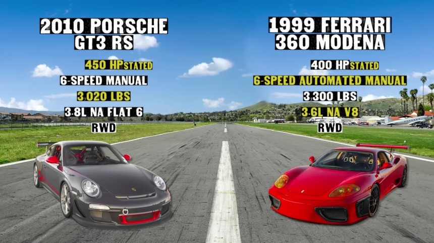 1999 Ferrari 360 Modena vs\. 2010 Porsche 911 997\.2 GT3 RS