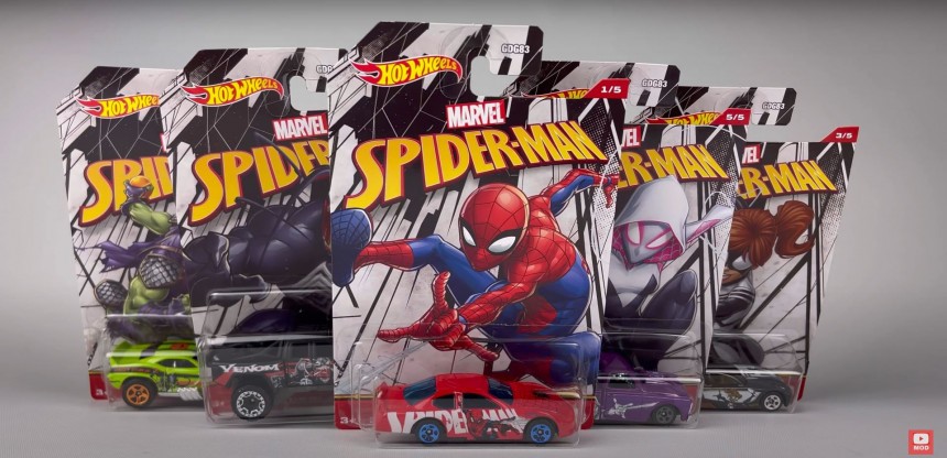 Hot Wheels Spider\-Man Series Depicts Both Heroes and Villains, Five Cars Are Included