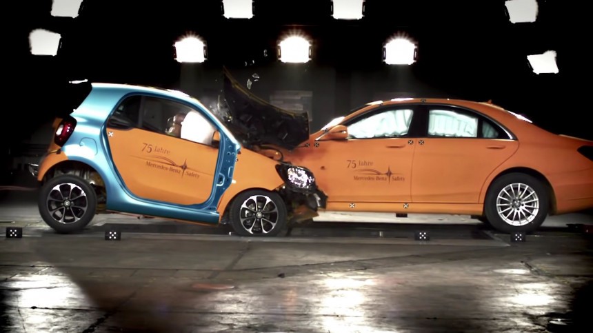 smart fortwo vs Mercedes\-Benz S\-Class crash test