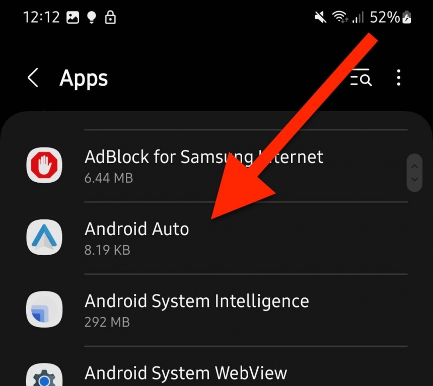 Android Auto en la sección de Aplicaciones
