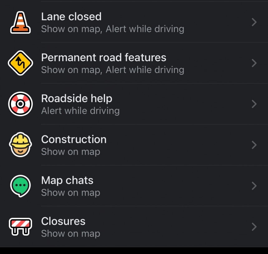Waze map chats options