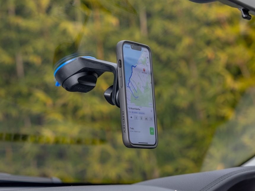 Phone installed on the windshield