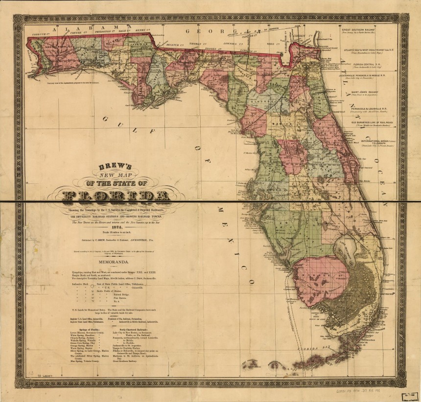 Drew's new map of Florida 1873