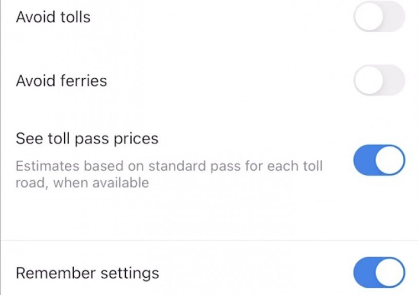 Toll price information on Google Maps