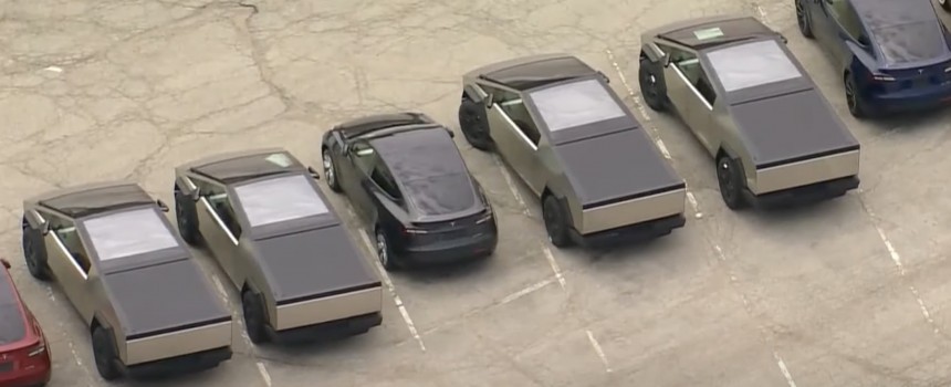 Teslas parked in the parking lot of a shopping mall in Chesterfield