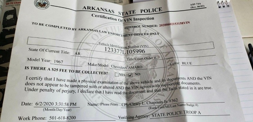 Title issued in Arkansas for a barn find