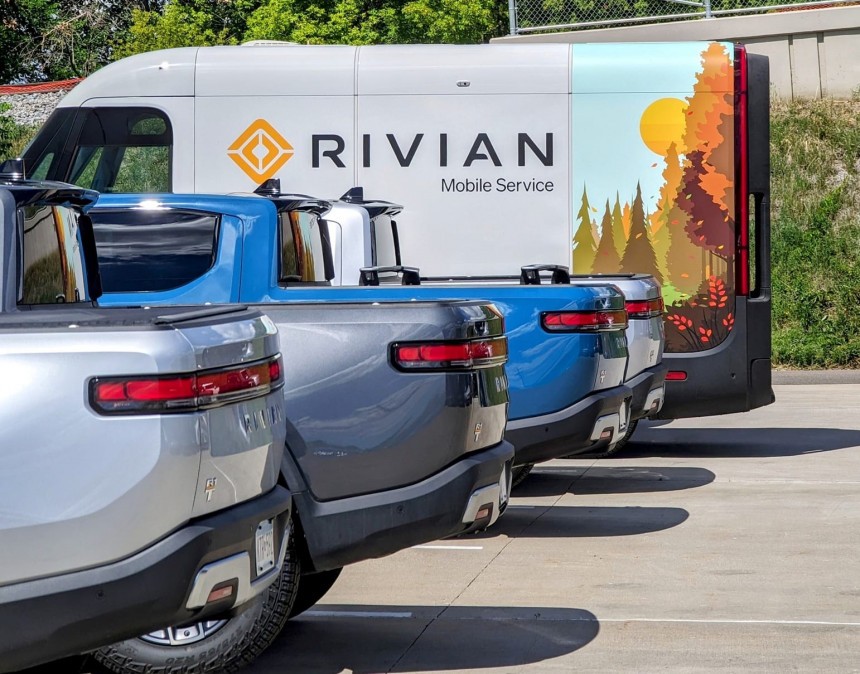 Rivian R1Ts and EDV mobile phone service