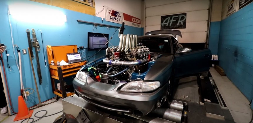 LS\-Swapped Ford Mustang with 8 Turbos Hits the Dyno
