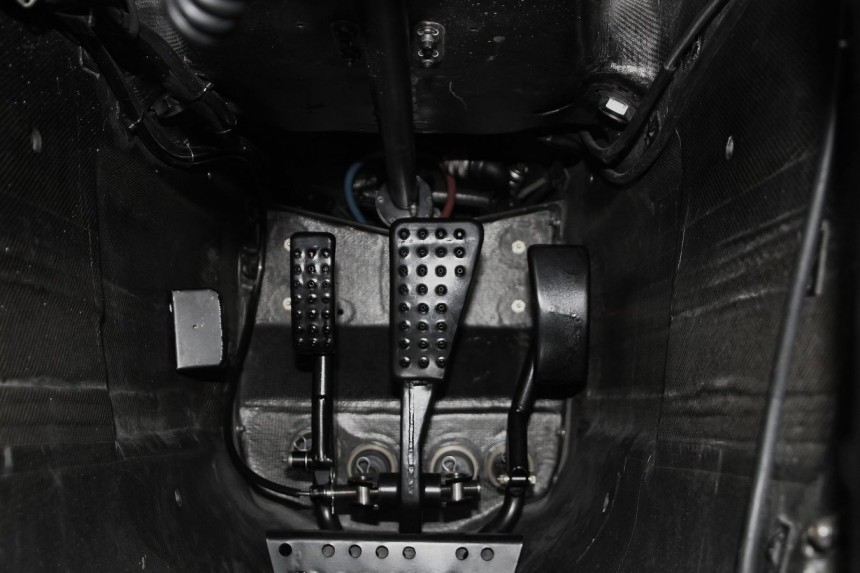 McLaren's brake steer system \(the leftmost pedal\) seen from the cockpit