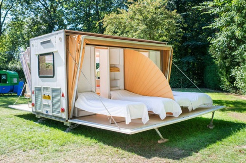 The De Markies camper blows up to thrice its towable size, is actually a very elegant tiny home