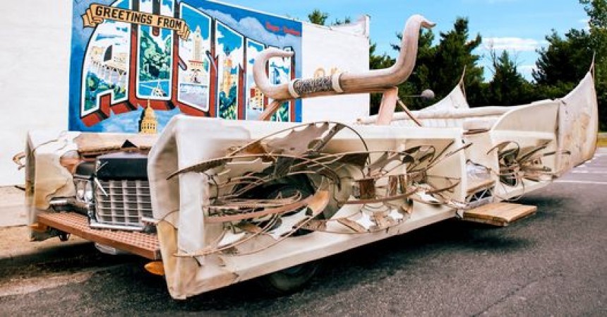 The Badillac, the art car that became the Shaq\-mobile during the awards ceremony at the U\.S\. Grand Prix