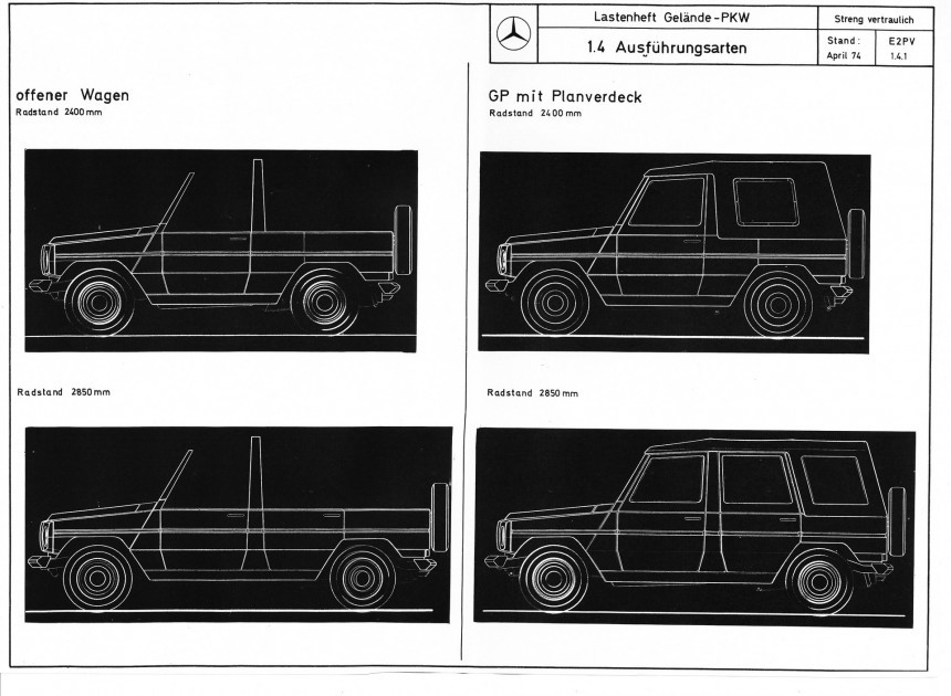 Mercedes\-Benz G\-Wagen body style drawings, pre\-production