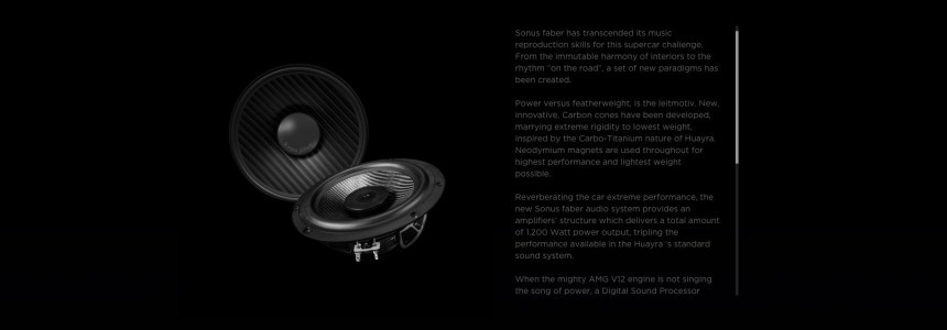 Brief description of Sonus Faber sound system for Pagani Huayra