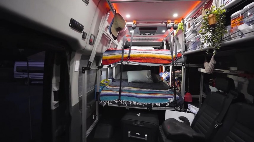 Off\-Road Adventure Camper Van Houses a Family of Six, Features a Double Murphy Bed Setup