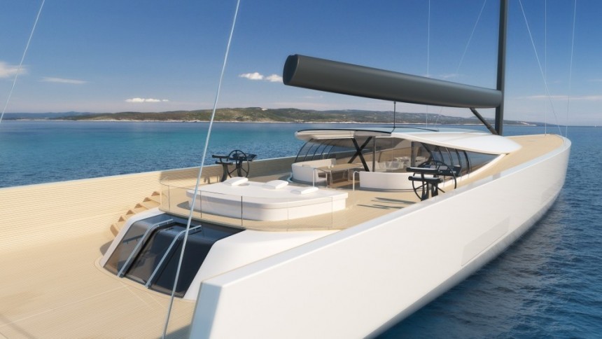 The SY200 superyacht concept, fully powered by wind, fitted with underwater turbines