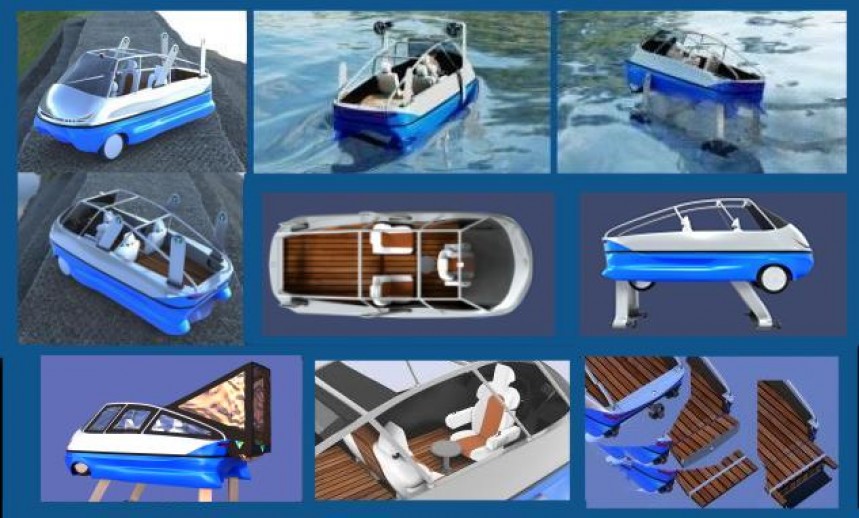 The Trident LS\-1 from Poseidon AmphibWorks is an electric three\-wheeler that doubles as a hydrofoil boat