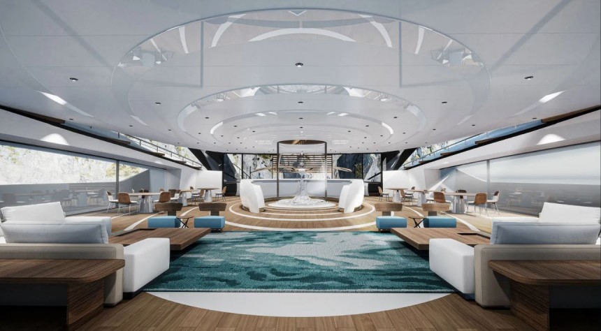 Project Sunrise proposes a gorgeous, surprisingly elegant 443\-foot gigayacht that's like a floating luxury resort