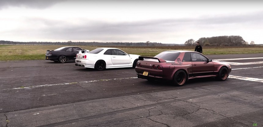 R32 GT\-R Drag Races Newer R33 and R34, Disaster Strikes Twice