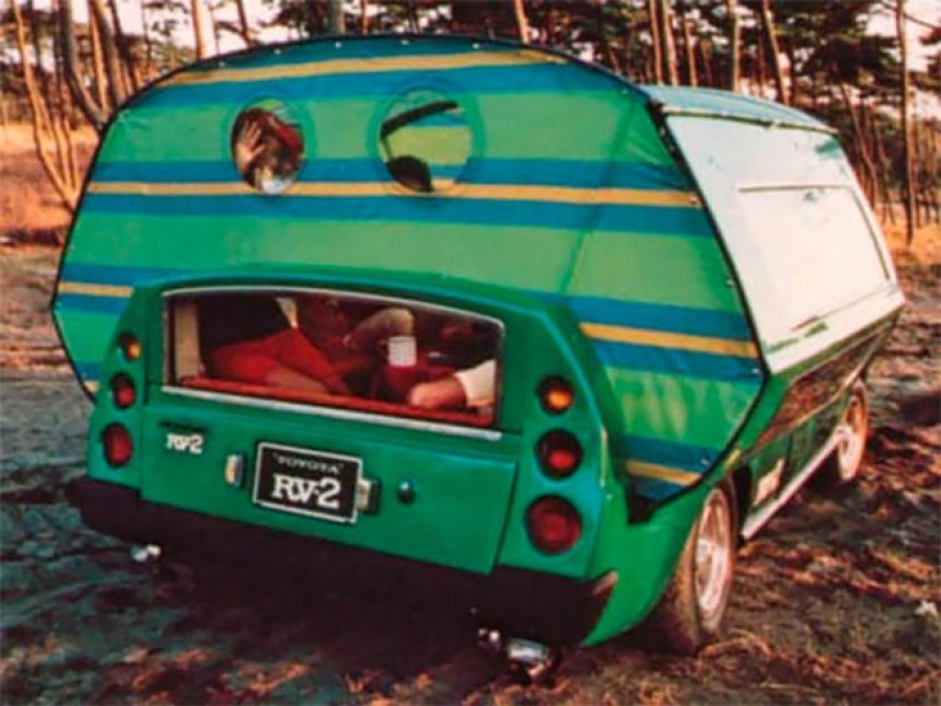 The Toyota RV\-2 camper concept was based on the Mark II or the Crown, predicted later trends in RVs