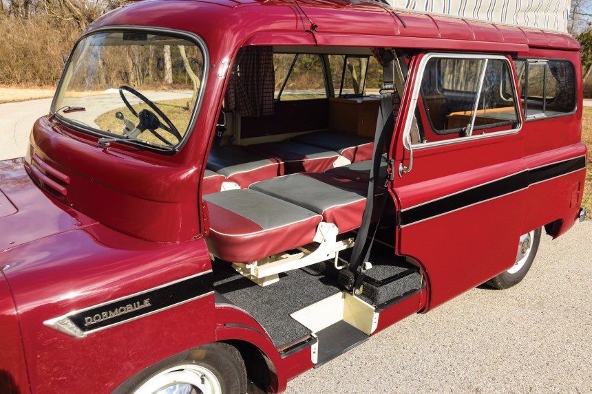 A restored 1961 Bedford Dormobile campervan