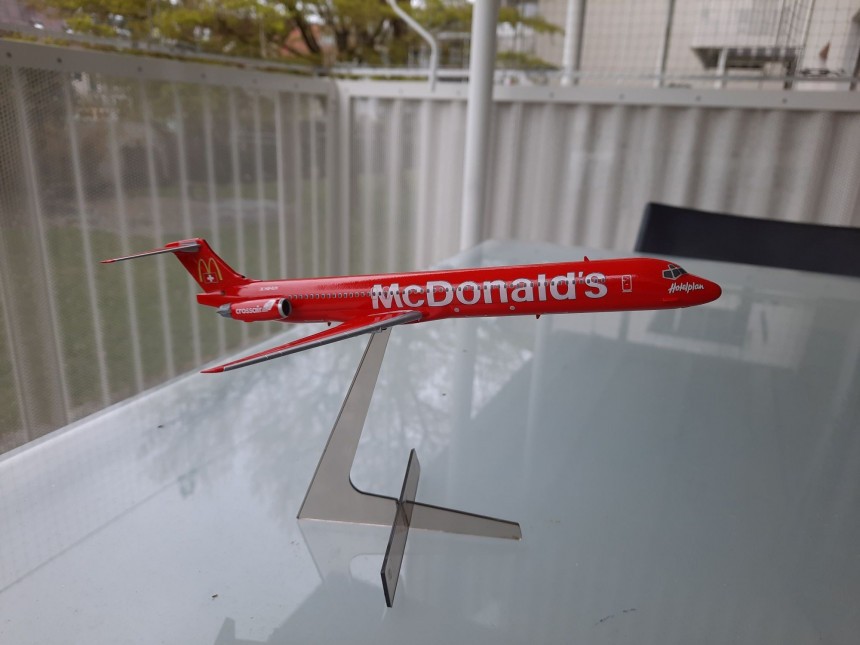 The McPlane was a customized Mcdonnell Douglas MD\-83 that elevated the McDonald's experience\: this is a model