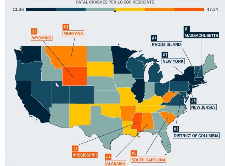 Map of the safest and most dangerous U\.S\. states
