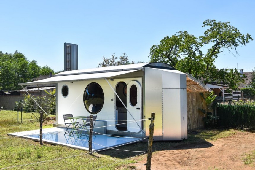 The 2014 sCarabane prototype, now converted into a glamping tiny house with its own spa