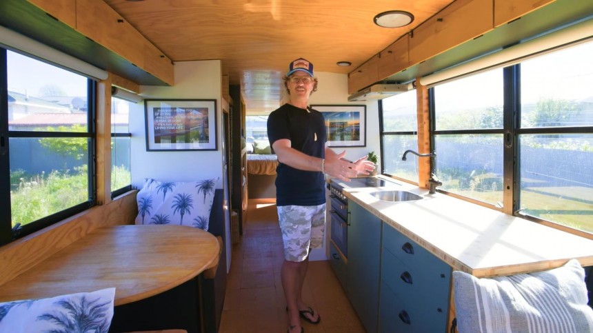 1994 School Bus Turned Off\-Grid Tiny Home Excellently Blends Aesthetics and Functionality