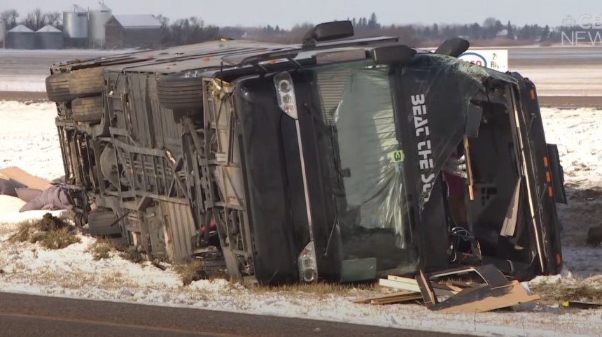One of Shania Twain's tour buses rolled over in Canada, injuring 13 crewmembers
