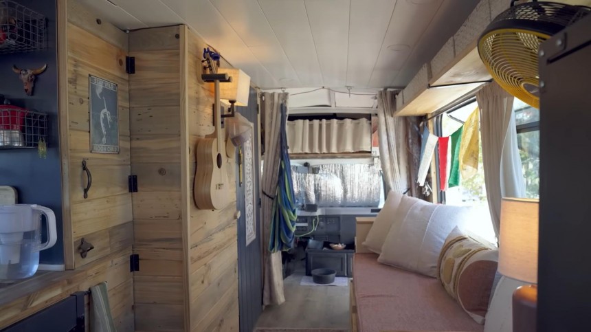 Shuttle Bus Becomes a Charming Bohemian Tiny Home With Major Off\-Grid Power