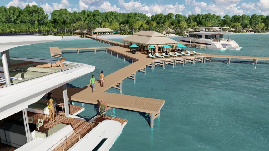 Silent Yachts catamarans used as floating villas for a Silent Resort