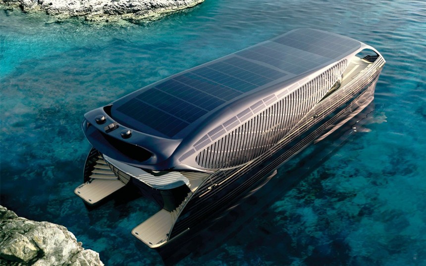 Solar Impact or Cat 80 uses SWATH technology and solar power for emissions\-free, smooth sailing