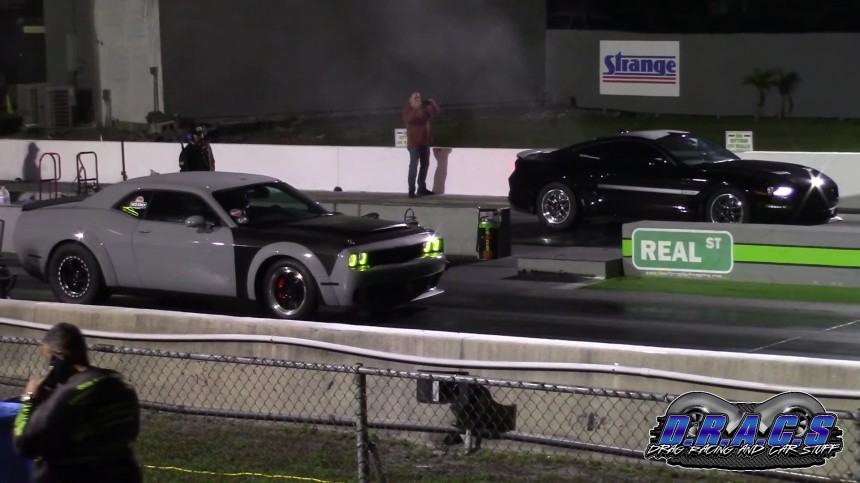 Supercharged Mustang GT vs Lamborghini Huracán and Hellcat Challenger Drag Races